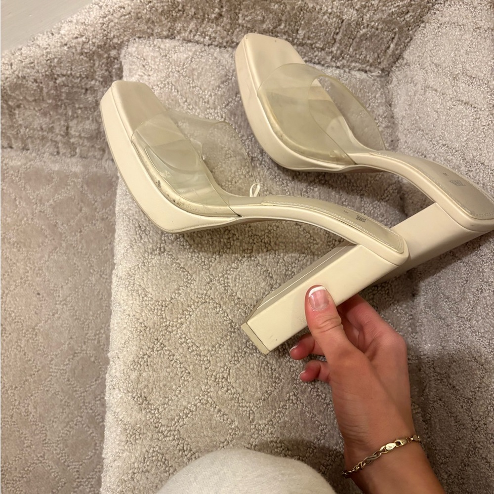 Zara Beige Block Heel Mules